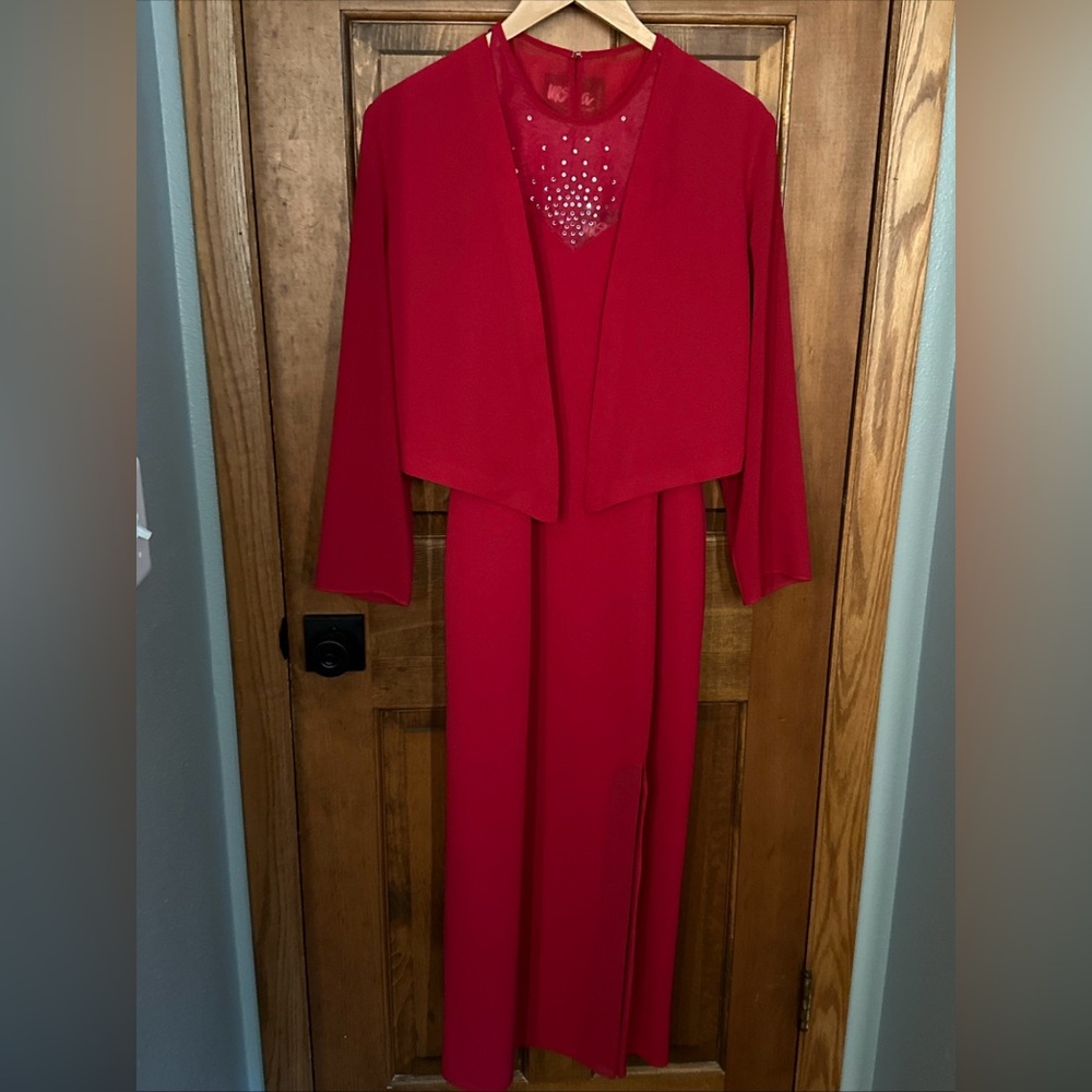 Vintage Ursula of Switzerland 2 Piece Red Dress Formal Mother of Bride Evening